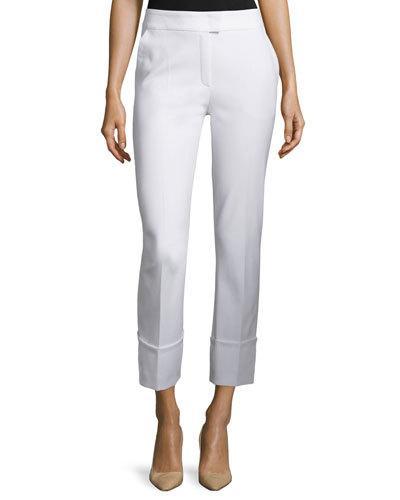 Tiberla Folded-cuff Cropped Pants, White