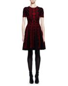 Short-sleeve Rose Jacquard A-line Dress