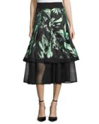 Floral-print A-line Midi Skirt,