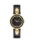 32mm Gilio Leather-dial Watch W/ Diamonds, Gold/black