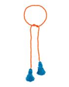 Beaded Rope Necklace W/ Tassel Ends, Coral