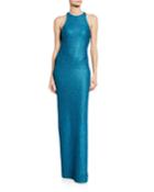 Luxe Sequin Knit Halter Gown