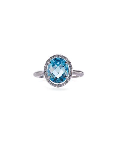 Oval Sky-blue Crystal & Sapphire Cocktail Ring