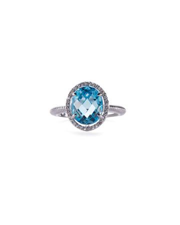Oval Sky-blue Crystal & Sapphire Cocktail Ring