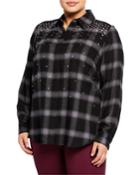 Beaded Plaid Button-down Shirt,