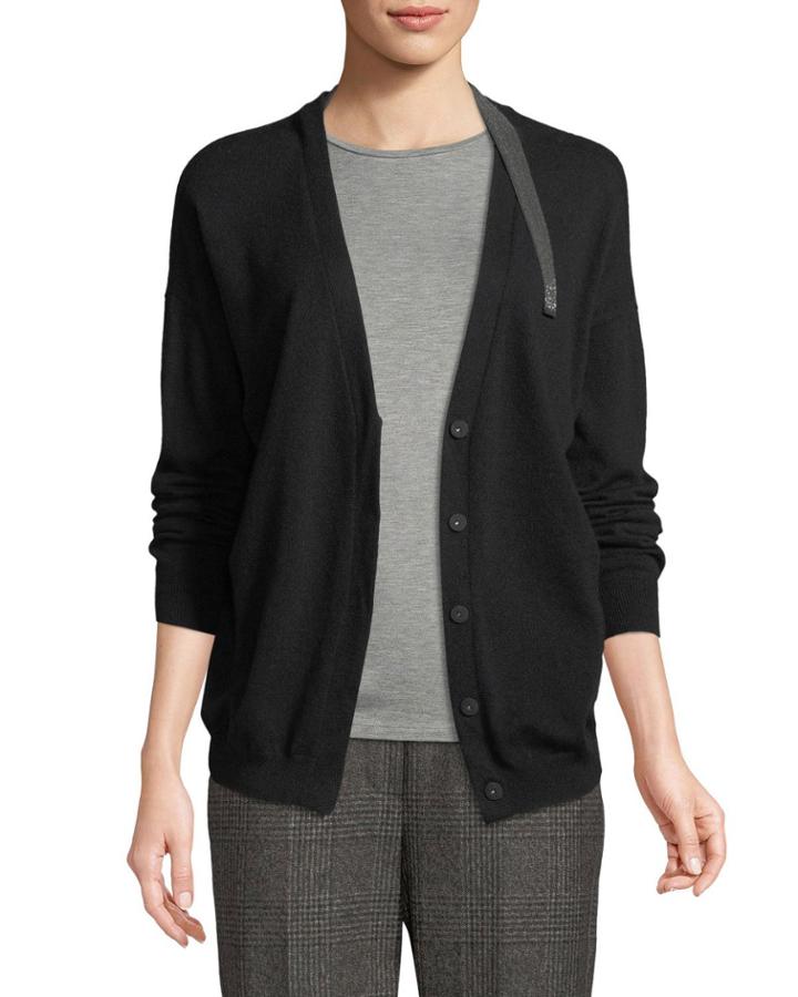 Cashmere V-neck Monili-strap Cardigan