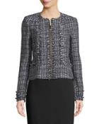 Tweed Fringe-trim Zip-front Jacket