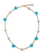18k Rose Gold Turquoise & Pearl Station Necklace