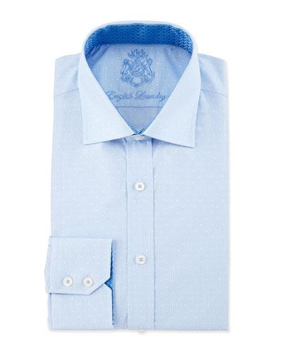 Dot-pattern Striped Dress Shirt, Blue/white
