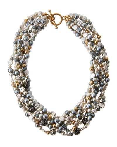 Multi-strand Beaded Torsade Necklace, Gray