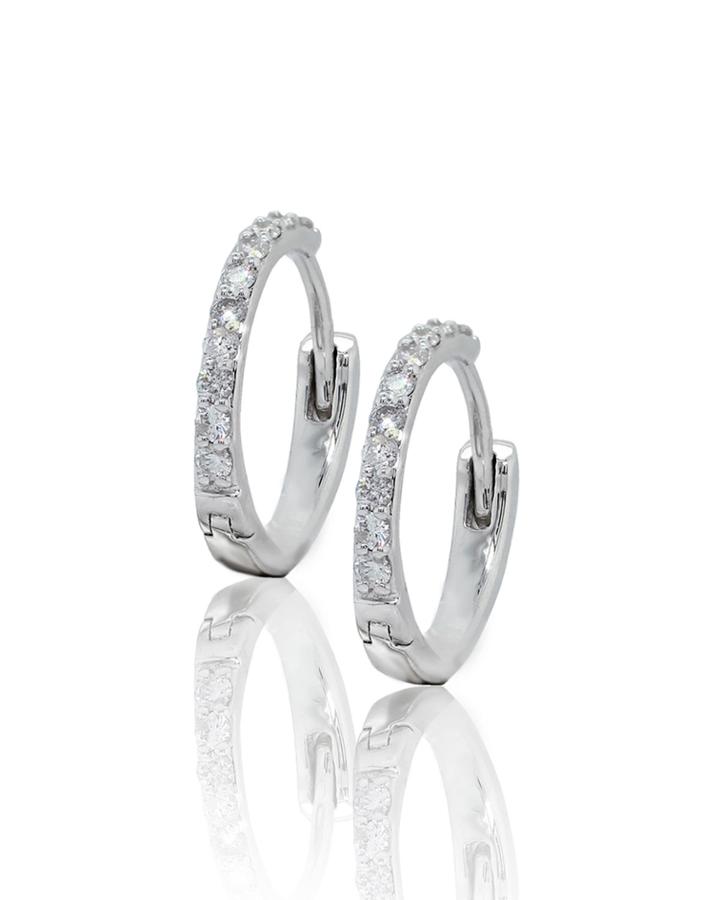 14k White Gold Diamond Pave Huggie Hoop Earrings