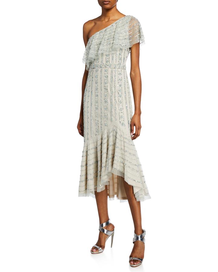 Beaded One-shoulder High-low