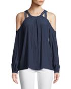 Alana Long-sleeve Cold-shoulder Top, Navy