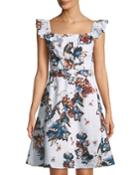 Button-front Floral Fit-&-flare Dress