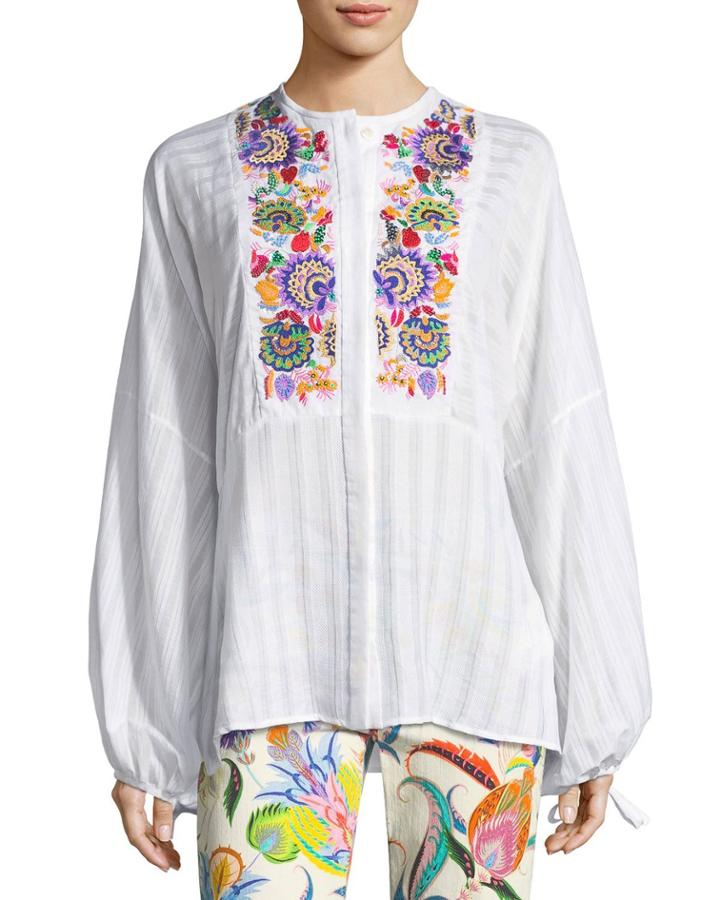 Cotton Peasant Blouse With Multi Embroidery