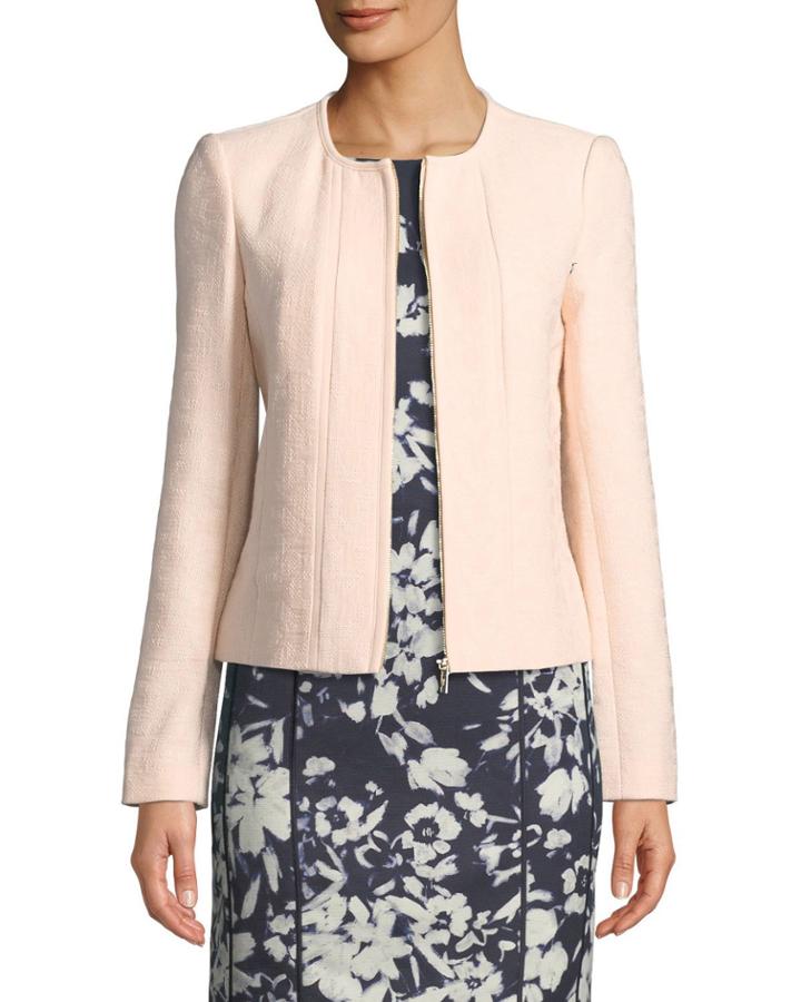 Grosgrain-piped Jacquard Zip-front Topper Jacket