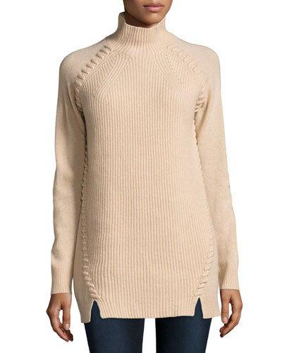 Cashmere Mock-neck Tunic, Oatmeal