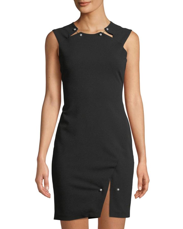 Pearly-pinned Sleeveless Crepe Dress