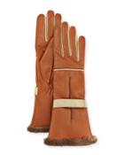 Leather Fur-trim Gloves, Brown