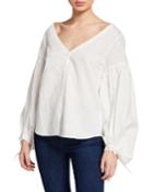 Jeanne Bishop-sleeve Tie-cuff Blouse