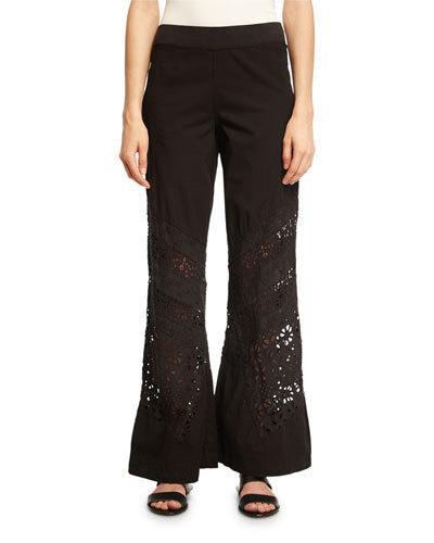 Bryant Lace-inset Flare-leg Pants, Black