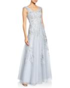 Off-the-shoulder Cap-sleeve Beaded Tulle & Lace