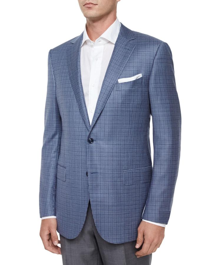 Check Two-button Jacket, Light Blue/navy