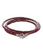 Men's Braided Leather Bracelet With Silver Clasp, Red