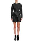Abito Embossed Faux Leather Bow-waist Dress