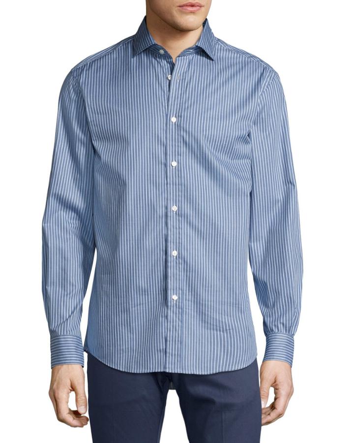 Striped Twill Cotton Shirt, Blue/white