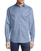 Striped Twill Cotton Shirt, Blue/white
