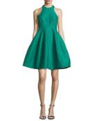 Sleeveless Structured Faille Tulip Dress, Emerald