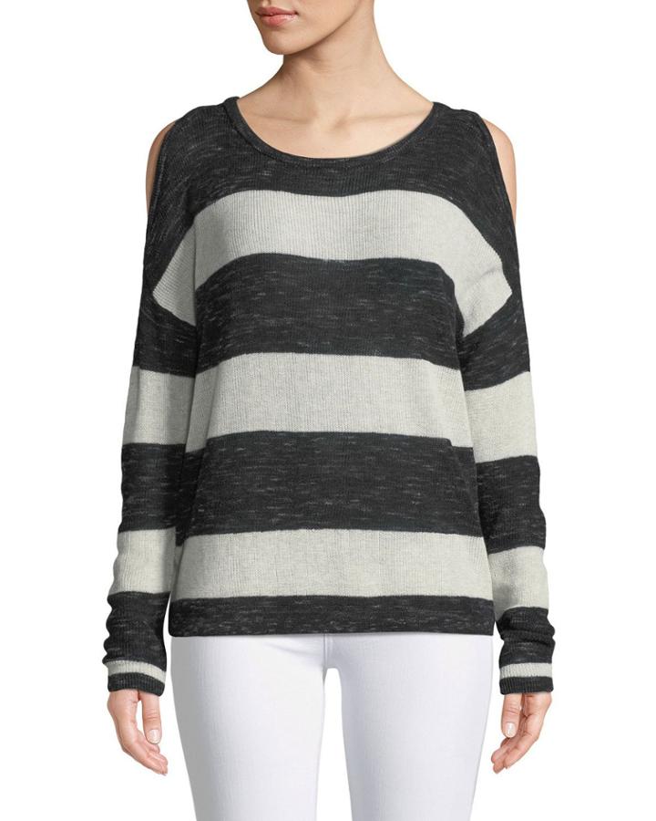 Cold-shoulder Striped Knit Tee