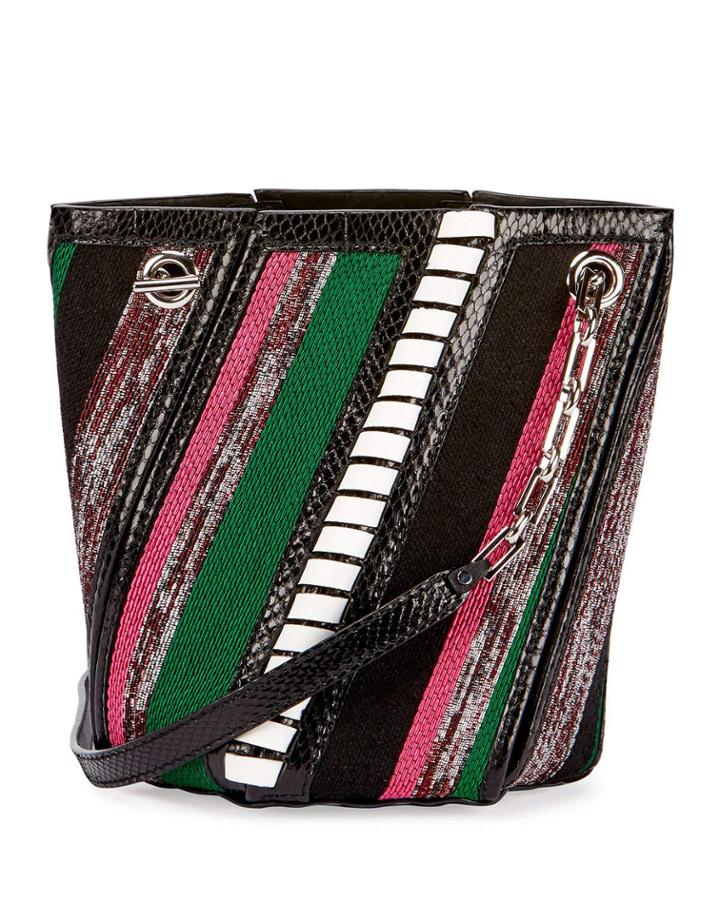 Hex Mini Mixed-media Bucket Bag, Black/multi