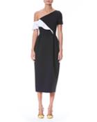 One-shoulder Ruffle Neoprene Sheath Cocktail Dress