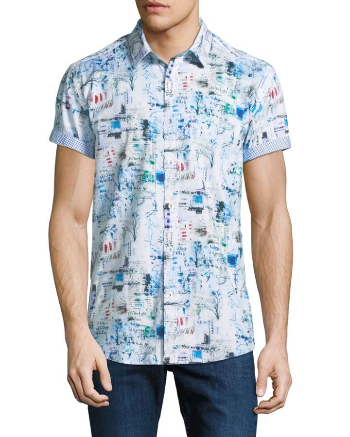 Classic-fit Geometric Grid Short-sleeve