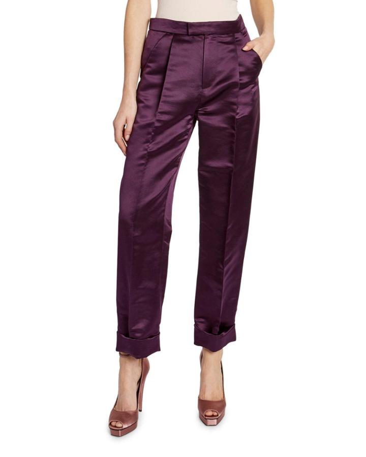 Silk Duchesse Front Pleated Crop Pants