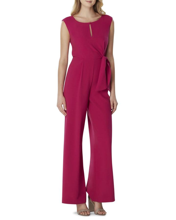 Cap-sleeve Belted Stretch Crepe Jumpsuit