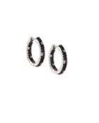 18k White Gold Black Sapphire Hoop Earrings W/ Diamonds