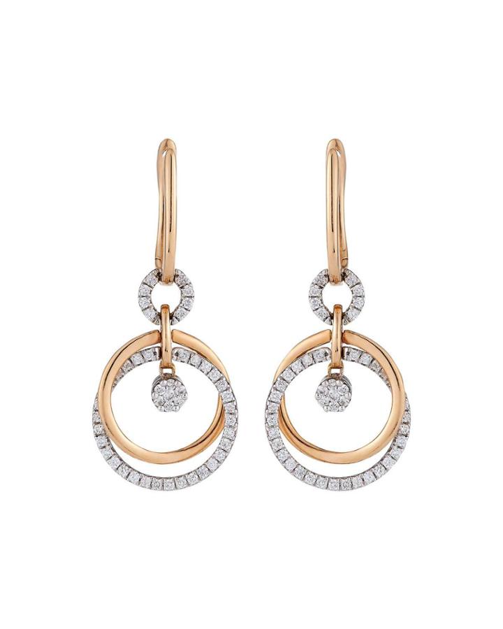 18k Pink Gold Diamond Hoop Dangle Earrings