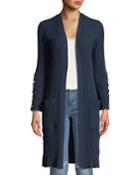 Button-sleeve Ribbed Knit Duster