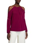 Cold-sleeve Studded Chain Neck Top