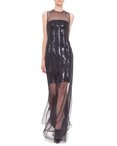 Strapless-illusion Sequin Chiffon Gown