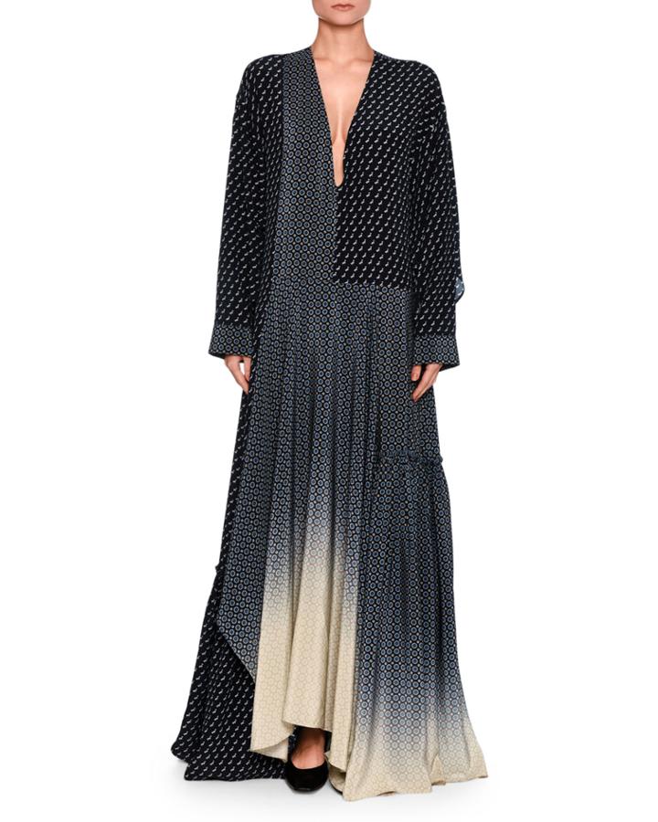 Dominique Scottie Mixed-print D&eacute;grad&eacute; Maxi Dress, Dark Blue