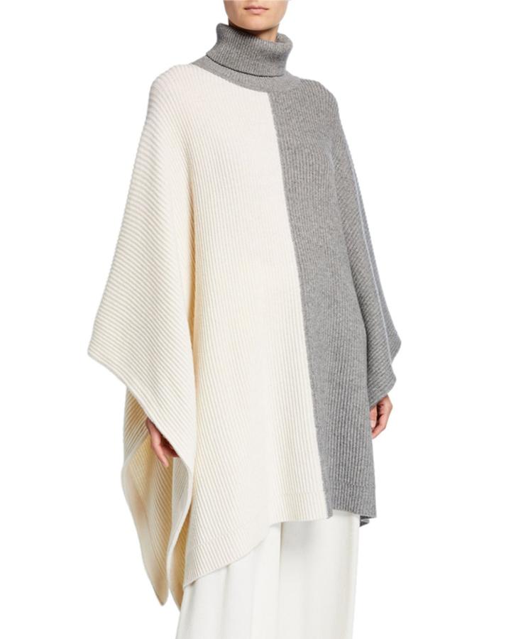 Two-tone Wool-cashmere Draped Poncho