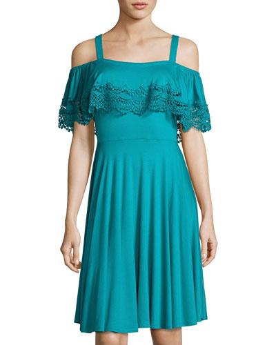 Lace-trim Cold-shoulder Flounce Dress