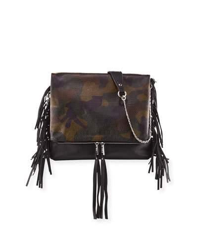 Kimi Leather Fringe Crossbody Bag, Camo