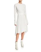 Crewneck Long-sleeve Ribbed High-low Dress