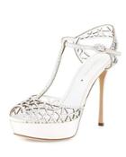 Crystal-embellished T-strap Sandal, White (bianco)