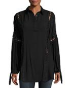 Woven Cutout Lace Tunic, Black